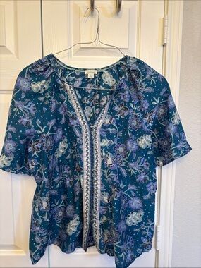 Sundance Teal and Blue Floral Peasant Tunic